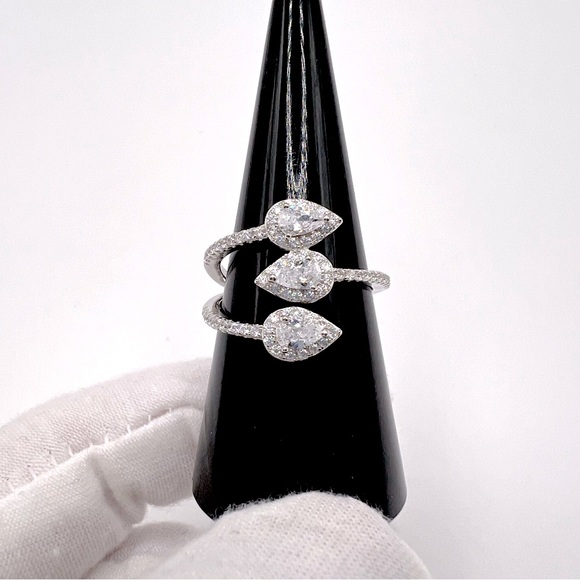 Jewelry - Halo Triple Pear .925 Sterling Silver Wrap Design Cz Ring